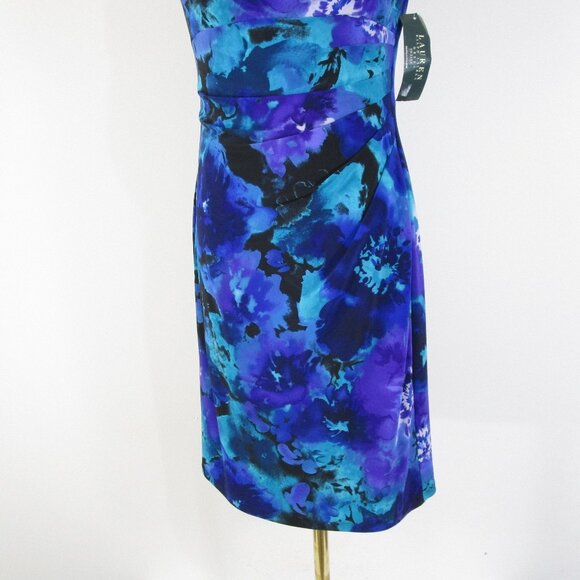 Lauren Ralph Lauren Petite Blue Green Watercolor Floral Sheath Dress Size 10P - Picture 3 of 10